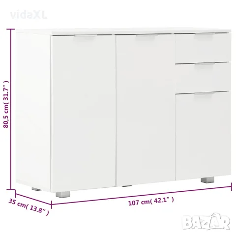 vidaXL Бюфет, бяло със силен гланц, 107x35x80,5 см, снимка 8 - Бюфети - 56146552