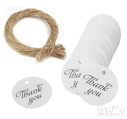50 бр кръгли Thank you бели Тагове табелки етикети картонени за подаръци ръчна изработка украса