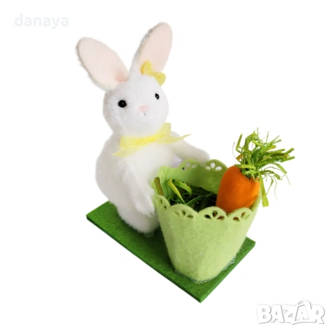 6512 Великденска декорация зайче с кошничка и морков, 12x10x5.5 см, снимка 3 - Декорация за дома - 53900780