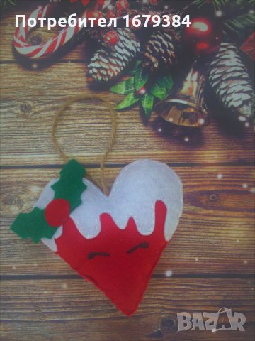 Коледна декорация сърце/ Коледни играчки сърце за елха от филц ръчна изработка, снимка 2 - Декорация за дома - 34406134