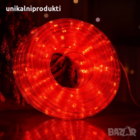 20м Коледен светещ LED маркуч студено червен+захранване с 8 шоу програми 