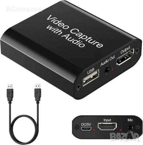 НОВА аудио видео карта за заснемане с микрофон и HDMI изход, 1080p 60fps 4K HDMI, за игри, стрийминг, снимка 1