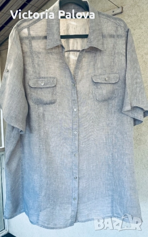 Риза от тънък лен овърсайз френско сиво, снимка 3 - Ризи - 51718222