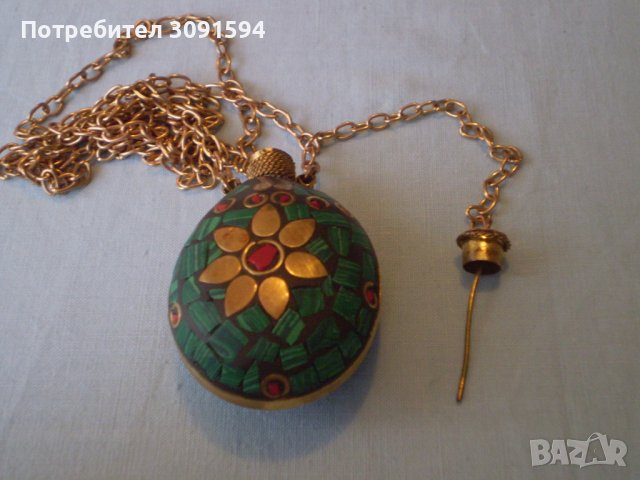 Медальон флакон за парфюм месинг малахид, снимка 8 - Антикварни и старинни предмети - 39358018
