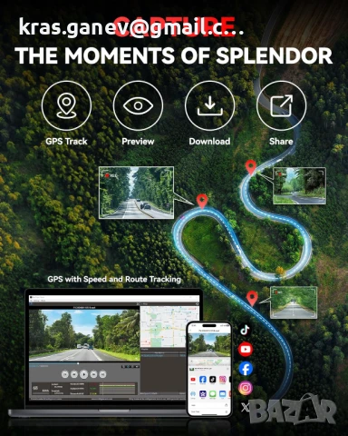 F4 4K камера за кола – предна, с тъчскрийн, гласови команди, 32GB карта, снимка 5 - Аксесоари и консумативи - 50796686