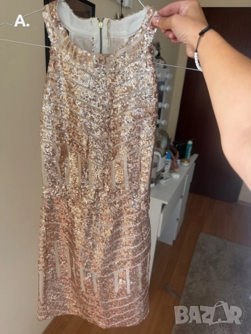 Рокля с пайети - златна , снимка 3 - Рокли - 48326128