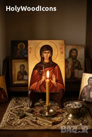 Дървена икона Света Мъченица Гликерия – Ръчна изработка, снимка 8 - Икони - 56127132