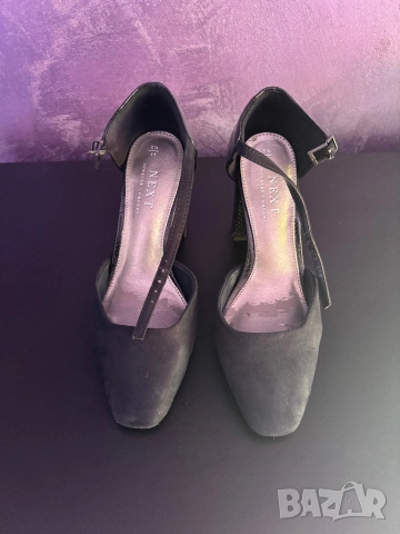 Next сини велурени обувки с дебел ток, размер 36.5, снимка 3 - Дамски обувки на ток - 52319874