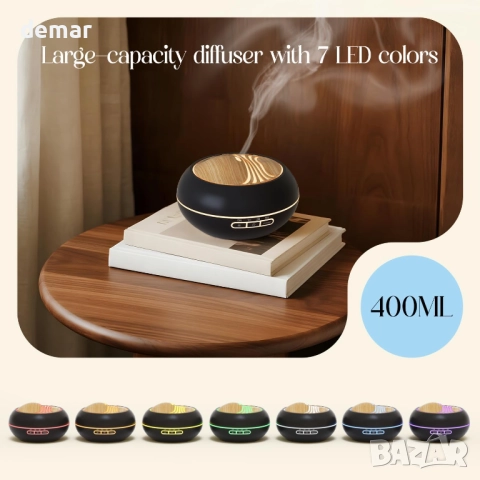 Дифузер за етерични масла SALKING 400 мл, 7 цвята LED, за голяма стая (черен), снимка 2 - Овлажнители и пречистватели за въздух - 51950282