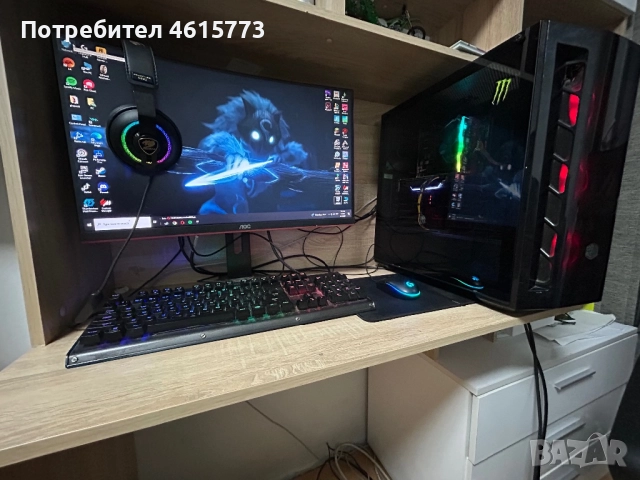 Геймърски компютър с мишка клавиатура и монитор, снимка 1