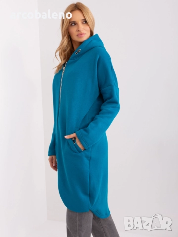 Дълъг дамски преходен суичър с качулка и цип Tina, 2цвята , снимка 5 - Суичъри - 52931180