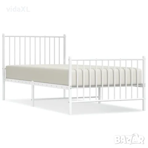 vidaXL Метална рамка за легло с горна и долна табла, бяла, 90x200 см(SKU:350942), снимка 4 - Спални и легла - 49539208