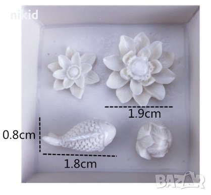 3D Мини Лотос Лотус и златна рибка риба Шаран силиконов молд форма фондан гипс смола украса декор, снимка 3 - Форми - 29198165