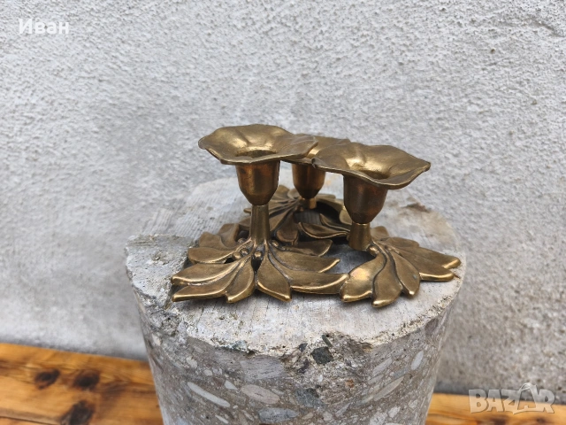 Троен месингов свещник , снимка 7 - Антикварни и старинни предмети - 54103638