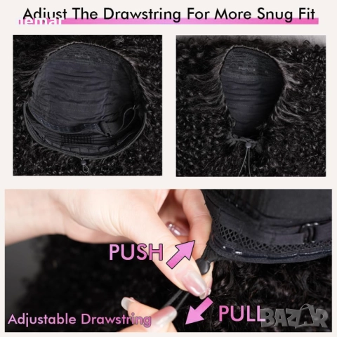 Половин перука от човешка коса, афро къдрава перука, плътност 200, 45 см, снимка 7 - Аксесоари за коса - 51944407