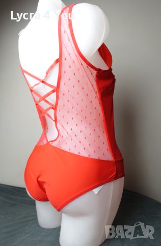 M/L ново с етикет дамско червено боди с ликра и тюл, снимка 4 - Бельо - 40841449