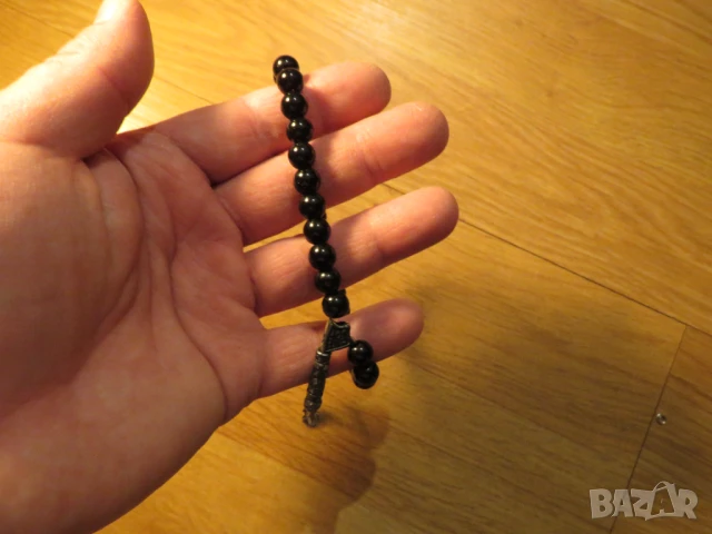 Огромна Старинна османска броеница с черни  зърна и листенца с 33 мъниста турска броеница, снимка 3 - Антикварни и старинни предмети - 50678301