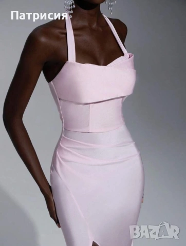 Чисто нова Елегантна, официална, дълга розова рокля с цепка, размер L  Л, еластан, за бал или сватба, снимка 6 - Рокли - 54220425