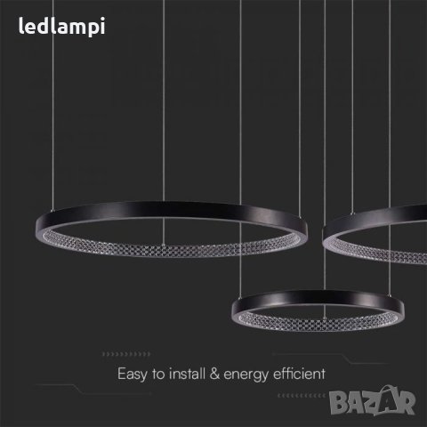 LED Полилей 57W Черен Алуминий и Акрил Кристал, снимка 4 - Полилеи - 42640757