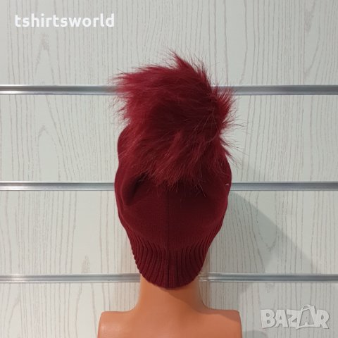 Нова зимна дамска шапка СилвърСтар с камъчета и помпон/пух в цвят бордо, снимка 4 - Шапки - 35501694