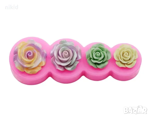 роза рози розички 4 размера цвете силиконов молд форма фондан шоколад гипс декор, снимка 2 - Форми - 49573543