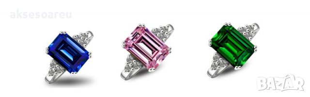 Пръстен със стерлингов зелен син камък сапфир 925 сребърен посребрен за жени годежен изумруден за мо, снимка 12 - Пръстени - 38379784