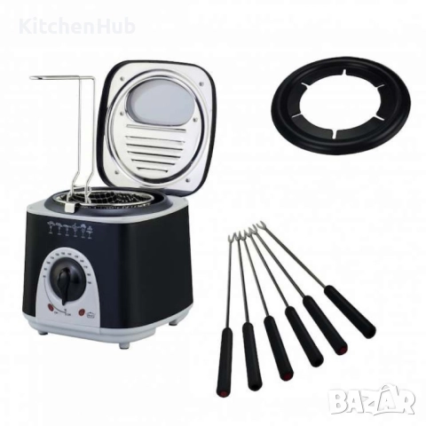 Фритюрник и уред за приготвяне на фондю, 950W 80°-190°С, 1л., 6бр. вилици, Черен, снимка 5 - Фритюрници - 52123104
