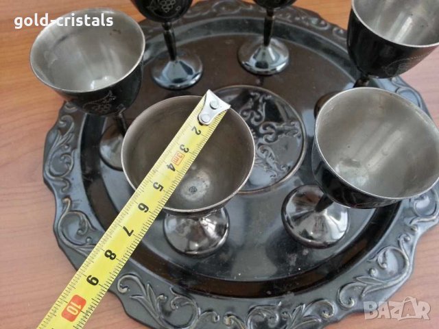 Метални чаши с поднос месинг бронз , снимка 5 - Антикварни и старинни предмети - 29292727