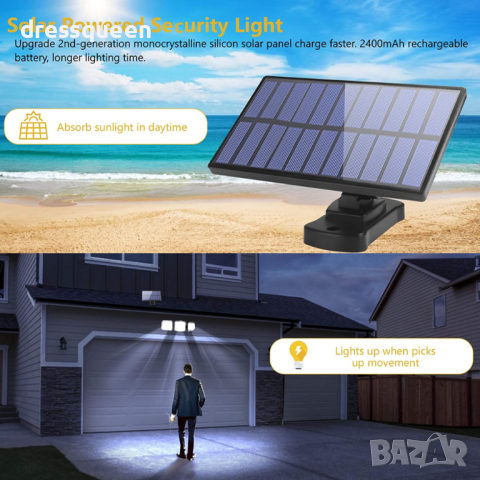 122LED  СОЛАРНА ЛАМПА СЕНЗОР ЗА ДВИЖЕНИЕ И СЕНЗОР ЗА ЗДРАЧ, снимка 10 - Соларни лампи - 44566614