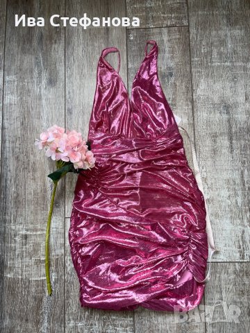 Нова клубна рокля с етикета House London  метален металически ефект в златисто лилав цвят бляскава , снимка 15 - Рокли - 34069568