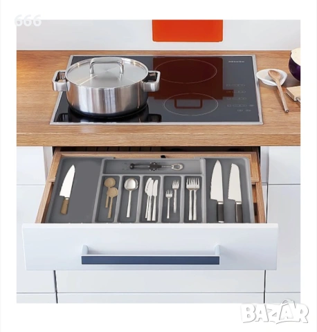 Органайзер за прибори за хранене, пластмаса, сив, 38x33.5x5 см, снимка 4 - Други стоки за дома - 54064813