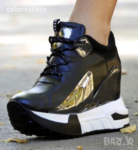 Кецове на платформа - черно с бронз - PA20, снимка 2 - Кецове - 37320743