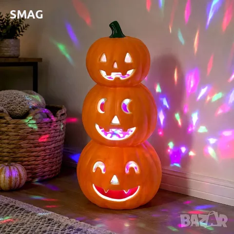 Декоративна Halloween тройна тиква с LED светлини 23x20x53cm_1266083