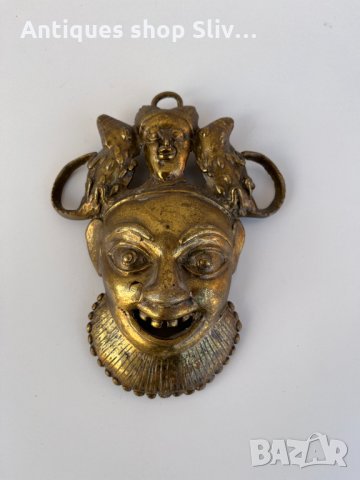 Бронзова африканска маска №1876, снимка 1 - Антикварни и старинни предмети - 35620812
