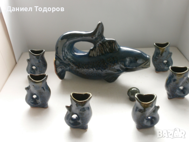 Стар Керамичен Сервиз за Ракия - с Риби, снимка 4 - Сервизи - 44599128