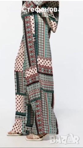 Нов висока талия ежедневен елегантен панталон zara Zara Зара свободна кройка 100 % вискоза  