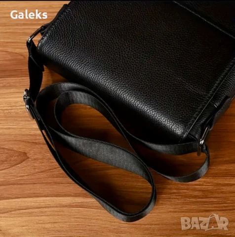 Мъжка луксозна правоъгълна кожена чанта за през рамо /Черна естествена кожа!, снимка 6 - Чанти - 50557117