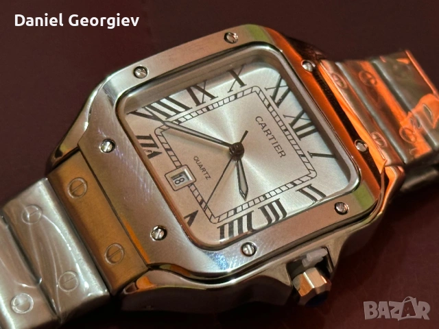 Нов Часовник Cartier Santos XL в сребрист цвят , снимка 2 - Мъжки - 53925719