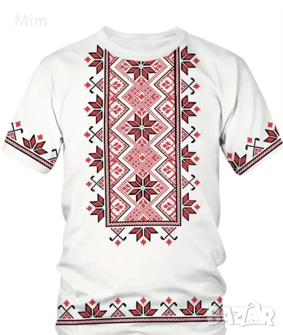 3XL Бяла тениска с щампа български мотив 