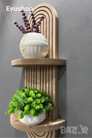 Дъбова Декоративна Стенна Етажерка 54x20 см, снимка 3 - Етажерки - 50175527