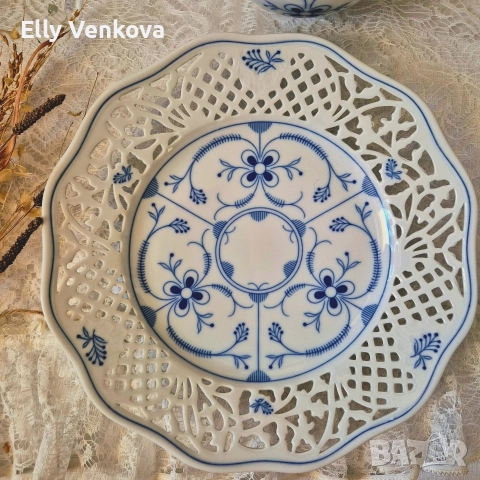 Порцеланов сервиз Schumann с декор "сламенто цвете" в кобалтово син цвят, снимка 10 - Сервизи - 52860559