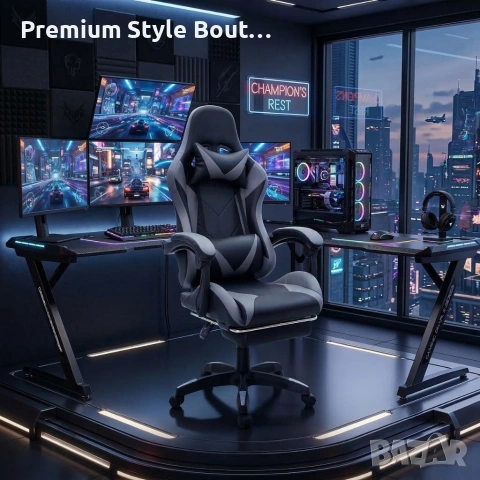 Геймърски стол с релакс механизъм, прибираща се поставка за крака и еко материал, снимка 6 - Столове - 53891679