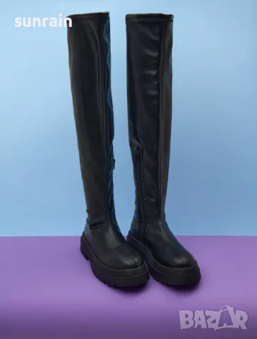 високи черни кожени ботуши, снимка 1
