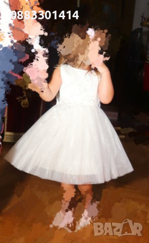 Официална детска рокля за Кръщение Сватба Бяла рокля с тюл и голяма панделка , снимка 8 - Детски рокли и поли - 41519627