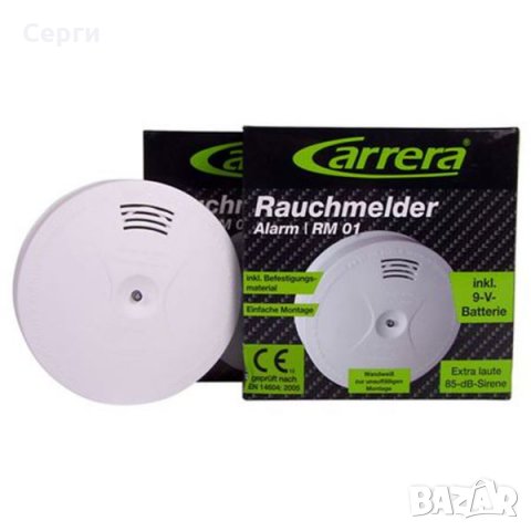 Детектор за дим Carrera, Аларма RM 01, 85dB, С оптичен сензор, Бял