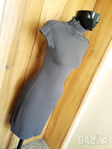 Сива рокля поло с къс ръкав под коляното С, снимка 2 - Рокли - 34398370