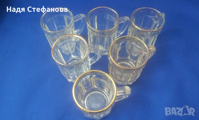 Ракиени халбички от едно време със златни кантове стъклени, снимка 5 - Антикварни и старинни предмети - 31235894