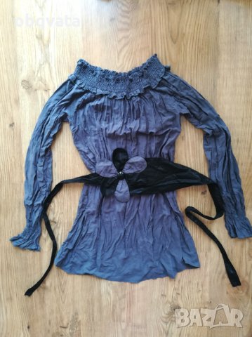 Дамска сива блуза с паднали рамене, снимка 3 - Блузи с дълъг ръкав и пуловери - 29158986