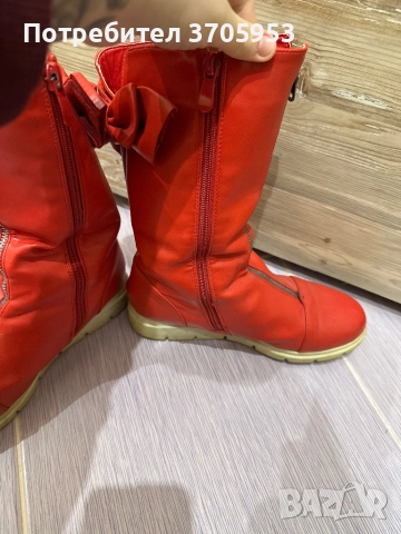 Червени дамски ботуши с панделки - 38ми номер, снимка 4 - Дамски ботуши - 52786759