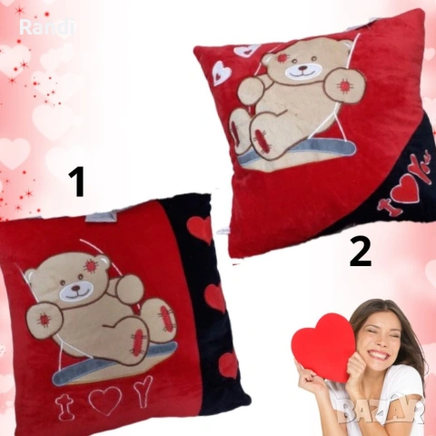 Подаръчна квадратна плюшена музикална възглавничка с мече за Свети Валентин, 35см, снимка 5 - Музикални играчки - 53253138